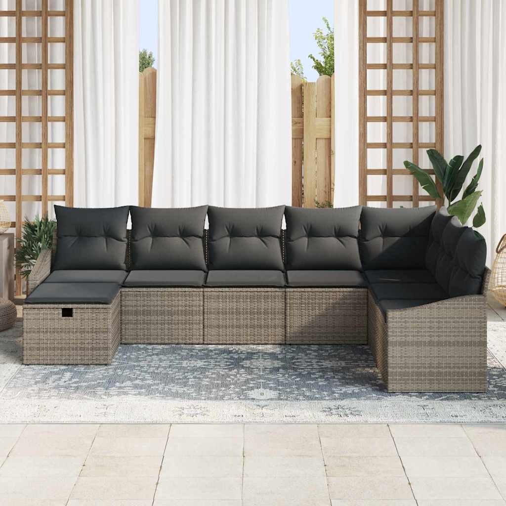 Conjunto de sofá de jardín con cojín 8 pcs Gris Poliratán