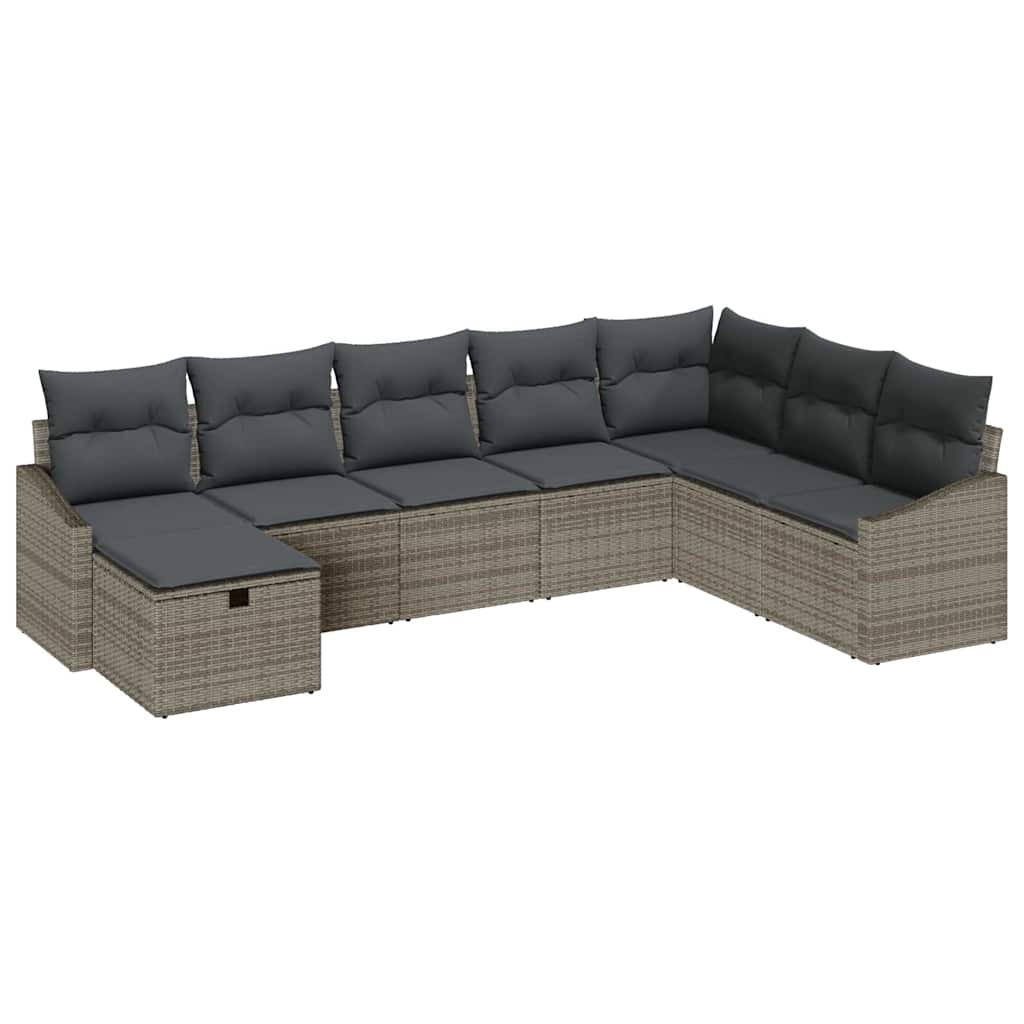 Conjunto de sofá de jardín con cojín 8 pcs Gris Poliratán