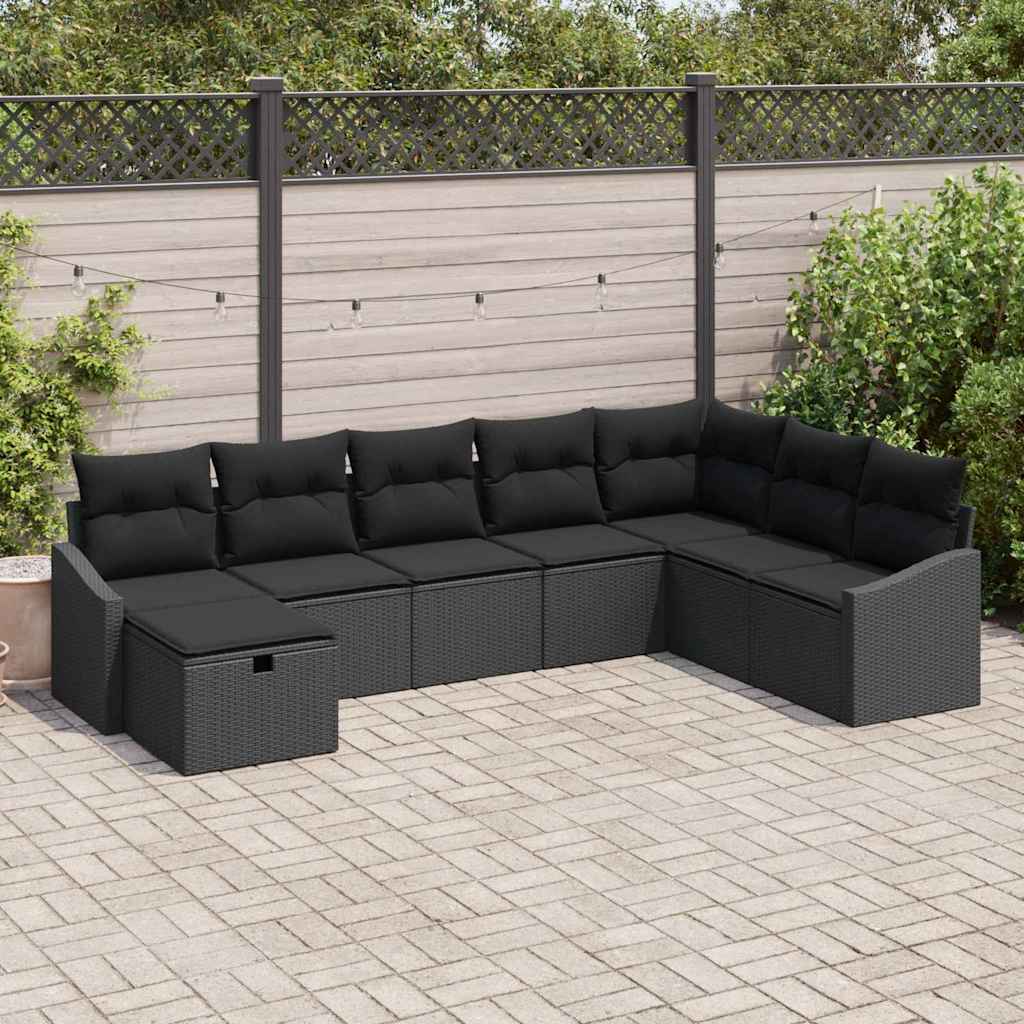 Conjunto de sofá de jardim com almofadão 8 peças vime sintético