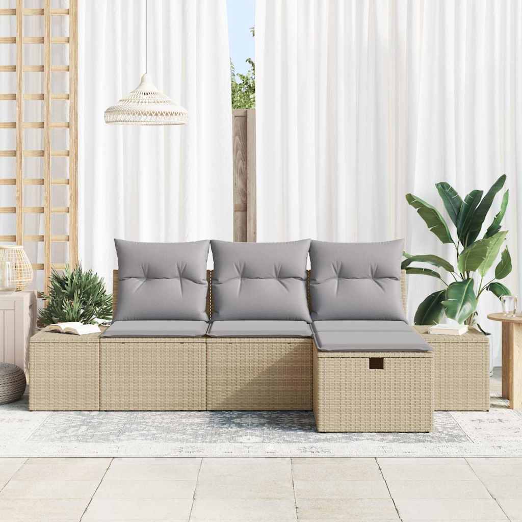 Conjunto de sofá de jardín con cojín 4 pcs Beige Poliratán