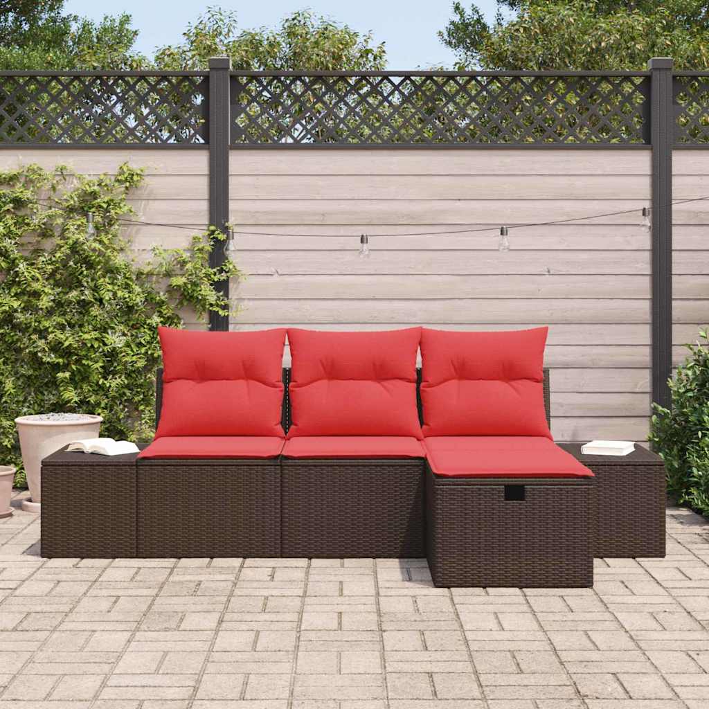Conjunto de sofá de jardín con cojín 4 pcs ratán sintético