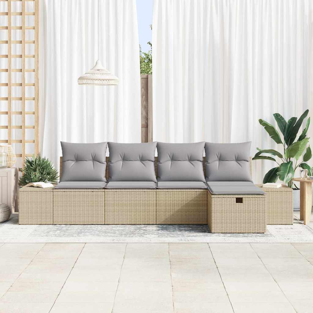 Conjunto de sofás de jardín 5 pcs Beige ratán sintético