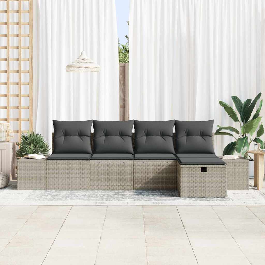 Conjunto de sofás de jardín 5 pcs Gris Claro ratán sintético