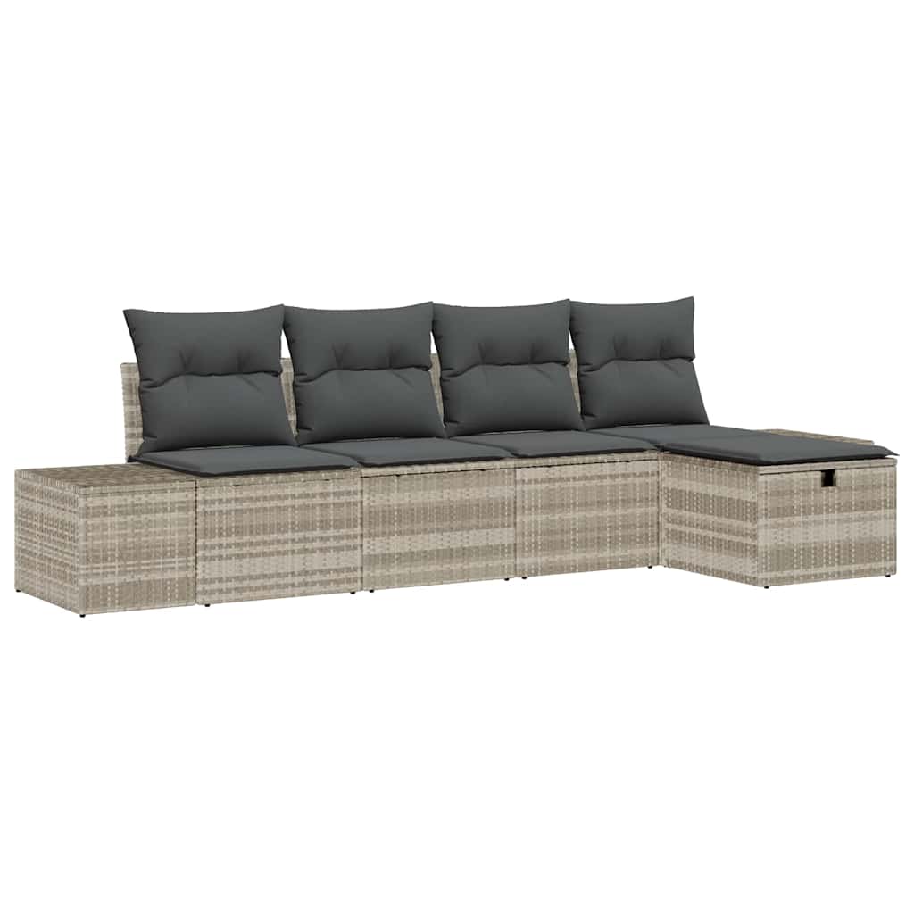 Conjunto de sofás de jardín 5 pcs Gris Claro ratán sintético