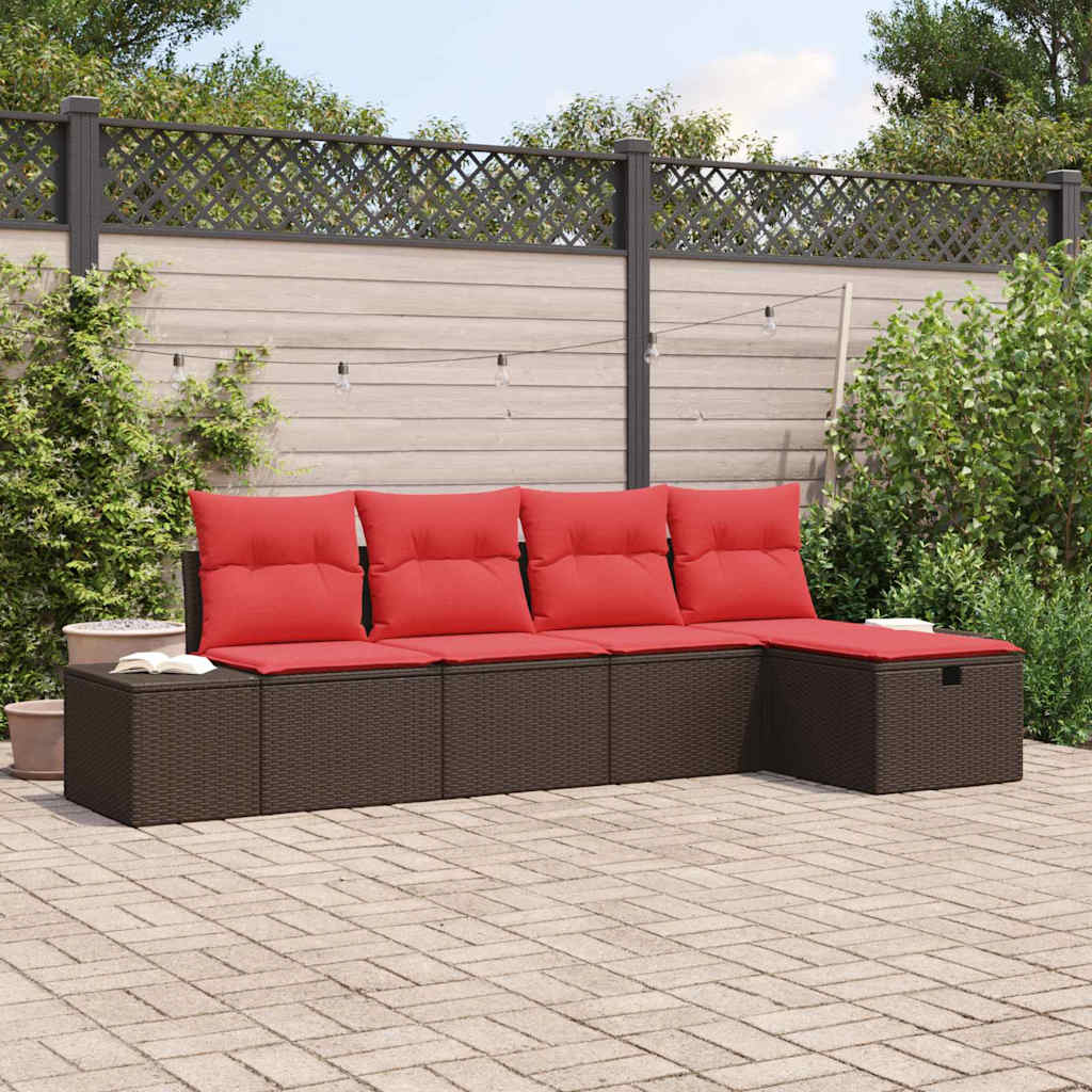 Conjunto de sofá de jardín 5 pcs Marrón ratán sintético