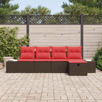 Conjunto de sofá de jardín 5 pcs Marrón ratán sintético