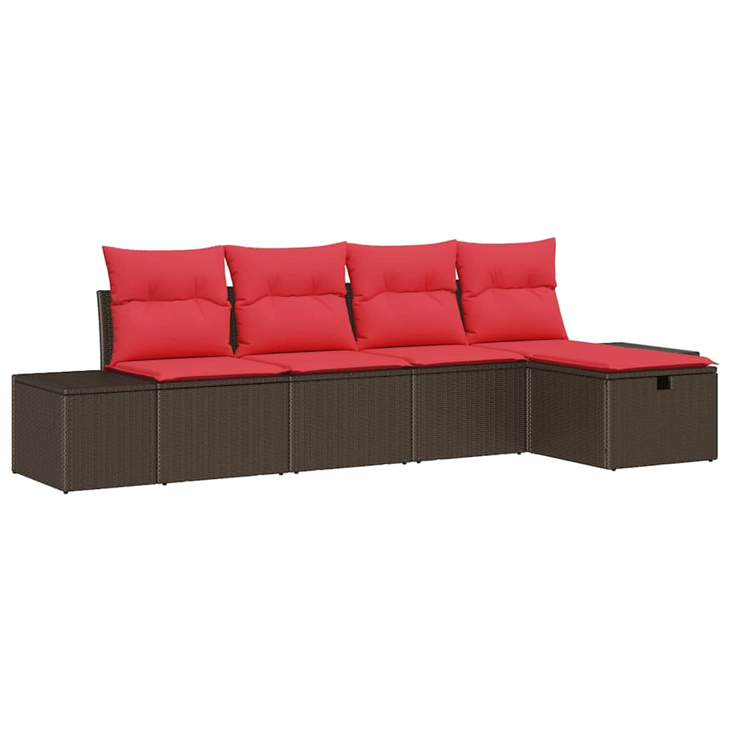 Conjunto de sofá de jardín 5 pcs Marrón ratán sintético