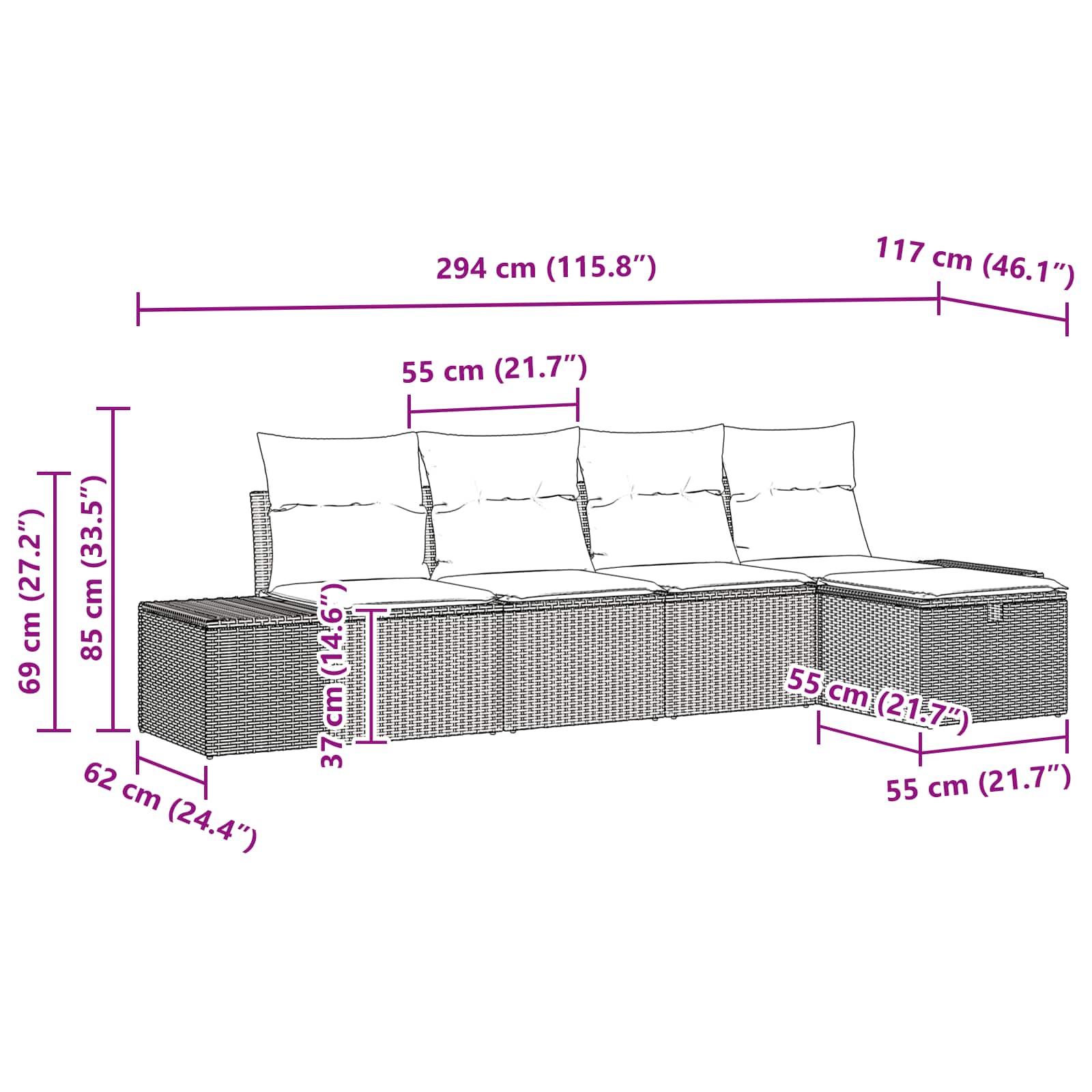 Conjunto de sofá de jardín 5 pcs Marrón ratán sintético