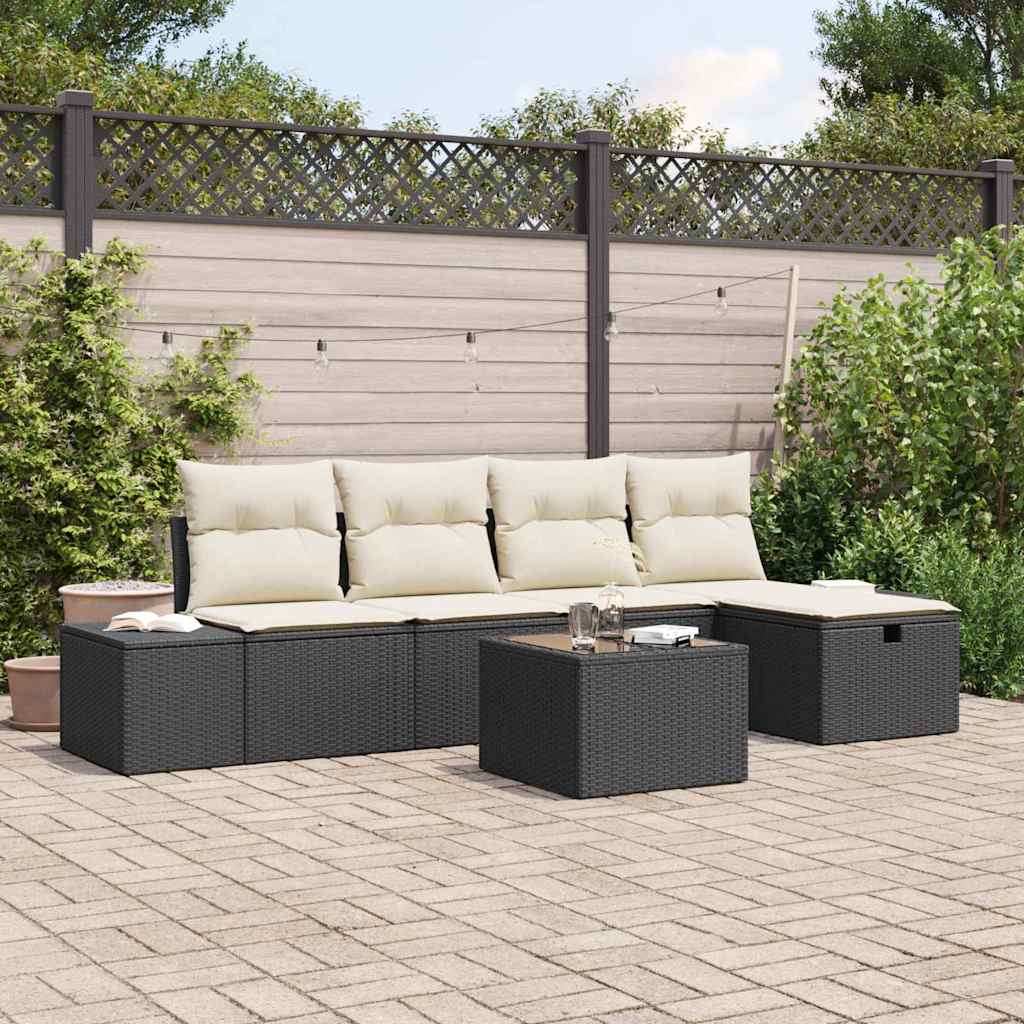 Conjunto de sofás de jardín 6 pcs Marrón ratán sintético