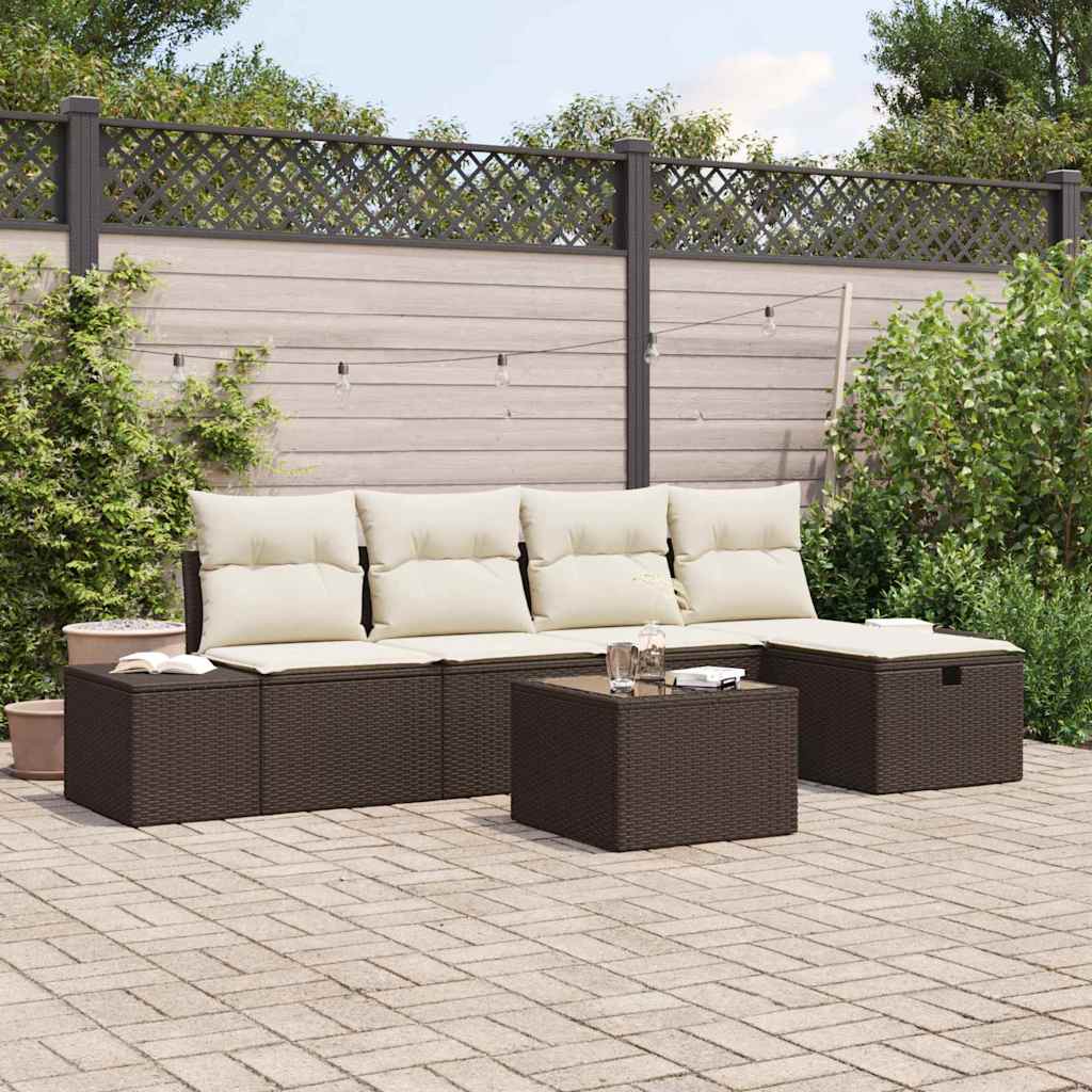 Conjunto de sofás de jardín 6 pcs Marrón ratán sintético