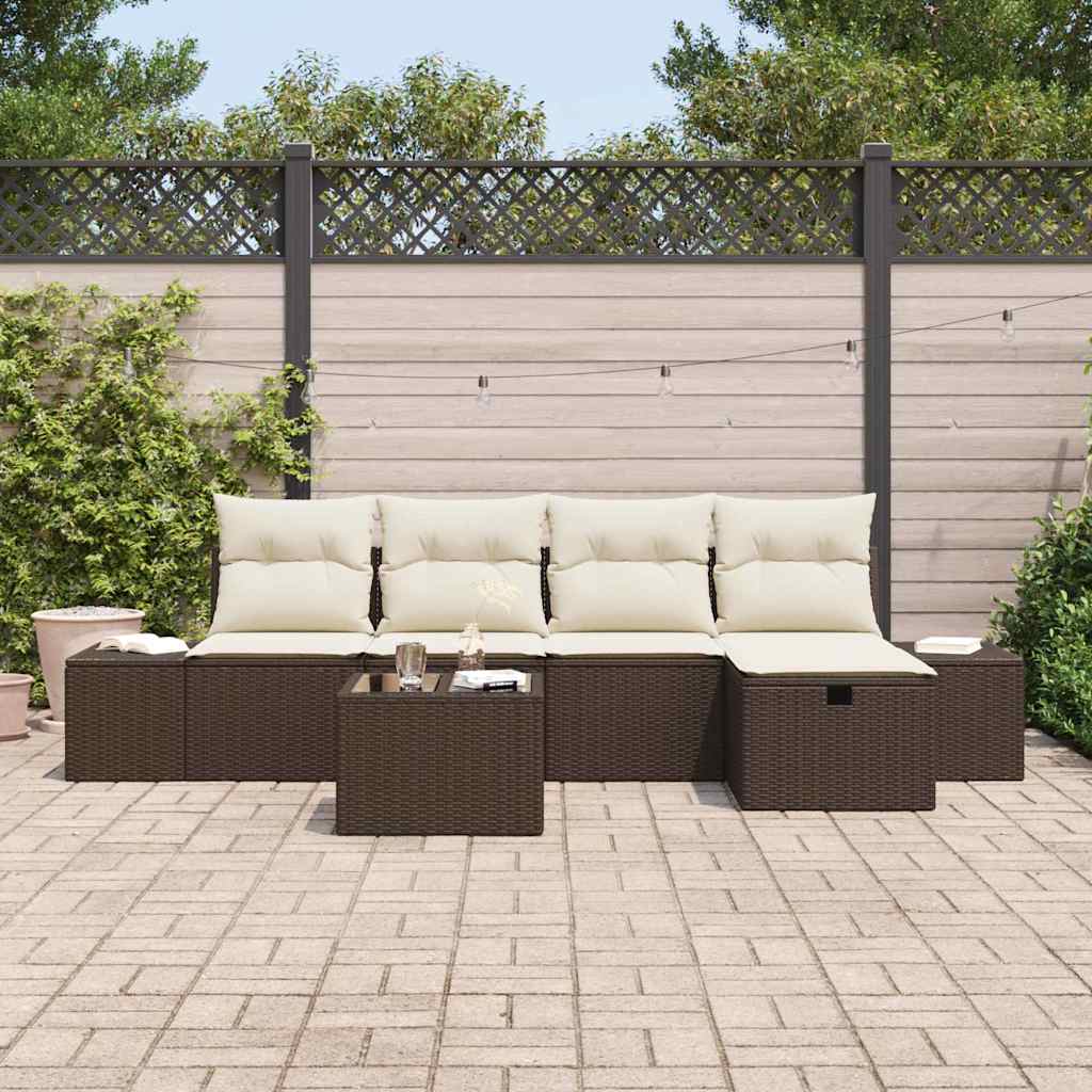 Conjunto de sofás de jardín 6 pcs Marrón ratán sintético