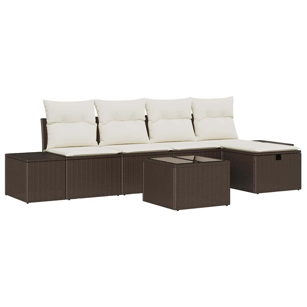 Conjunto de sofás de jardín 6 pcs Marrón ratán sintético