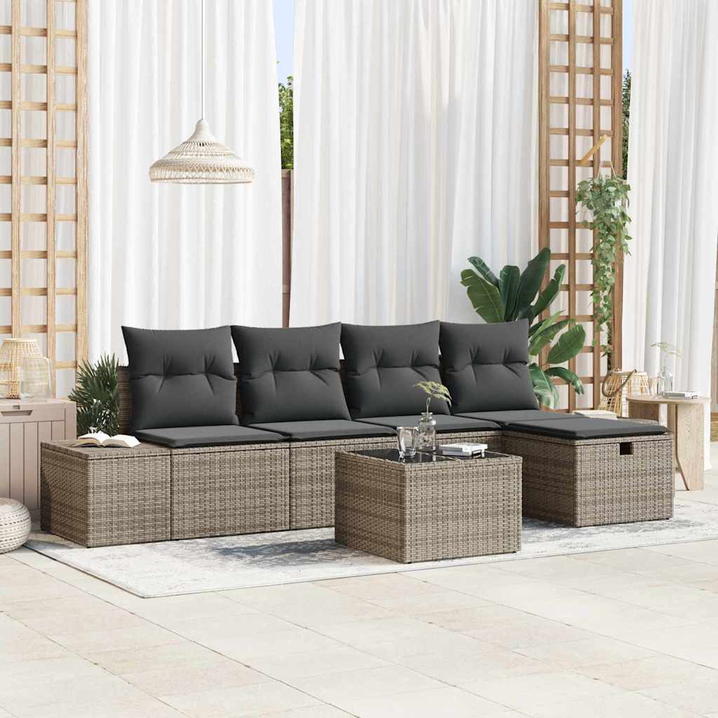 Conjunto de sofás de jardín 6 pcs Gris Claro ratán sintético