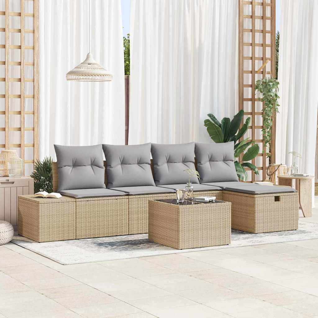 Conjunto de sofás de jardín 6 pcs Beige ratán sintético