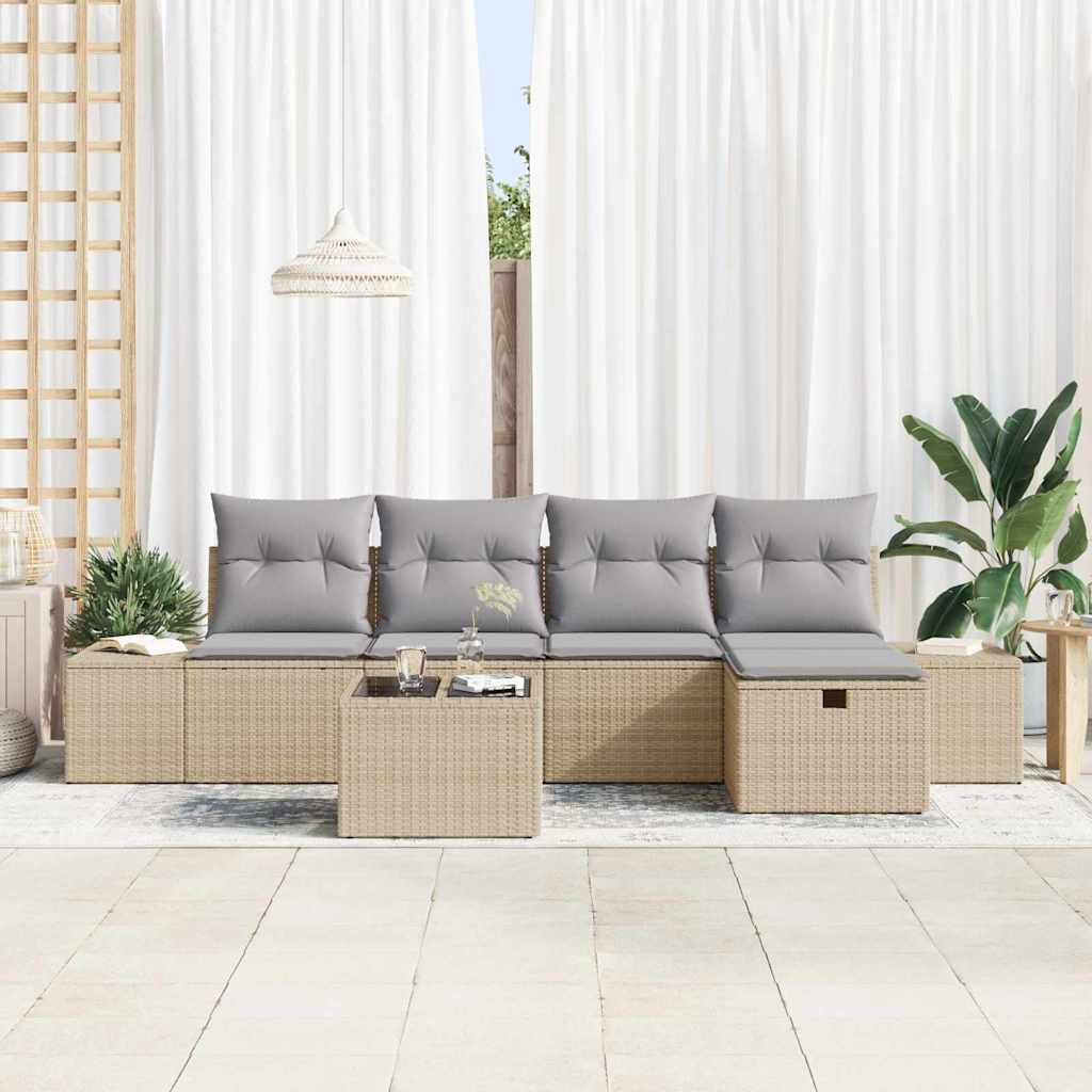 Conjunto de sofás de jardín 6 pcs Beige ratán sintético
