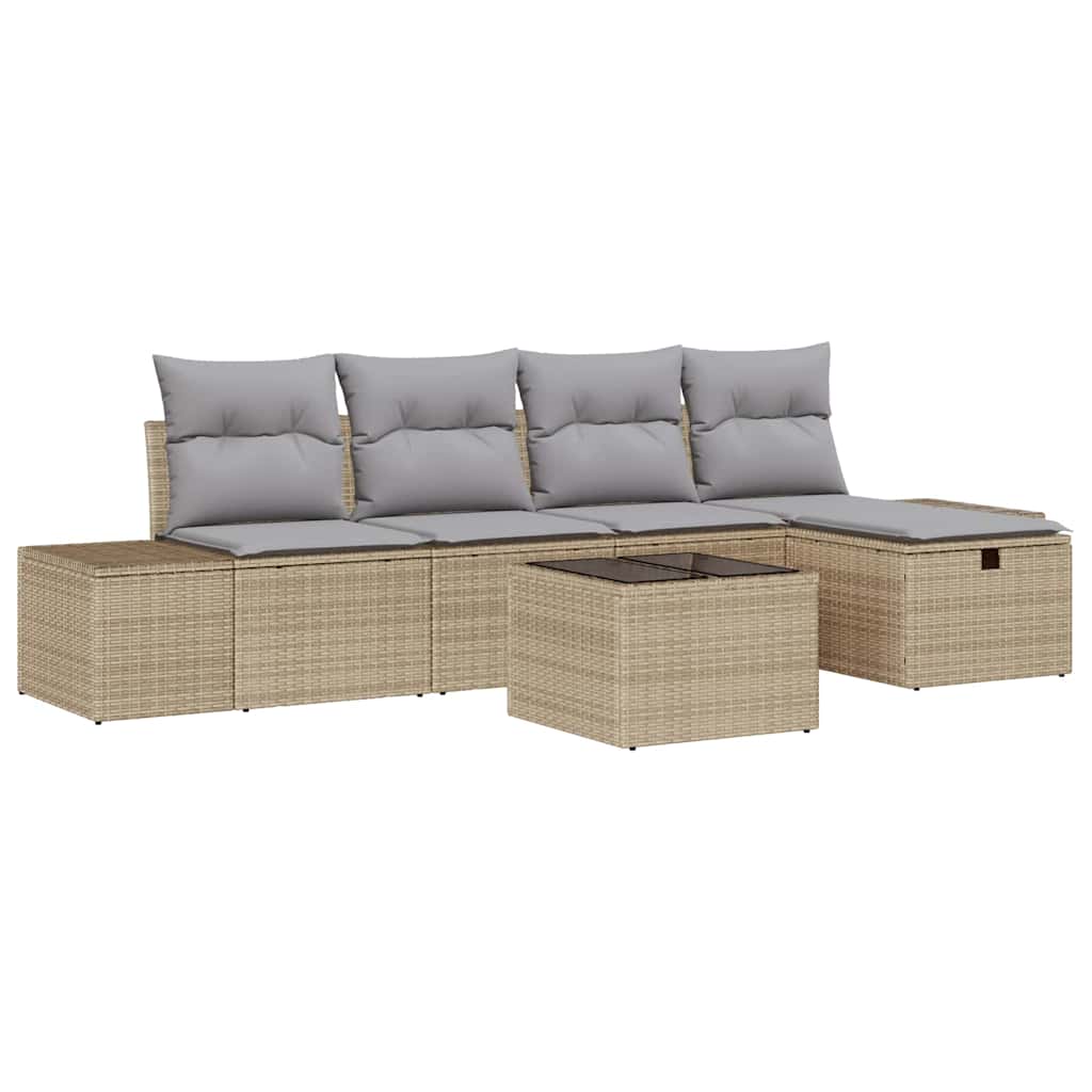 Conjunto de sofás de jardín 6 pcs Beige ratán sintético