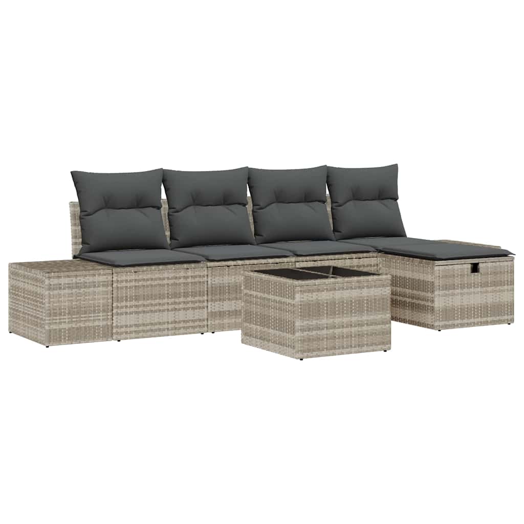 Conjunto de sofás de jardín 6 pcs Gris Claro ratán sintético