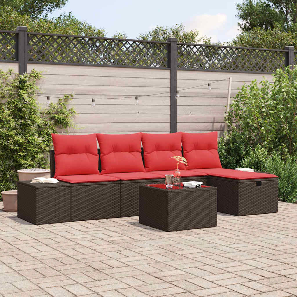 Conjunto de sofá de jardim 5 peças Castanho rotim sintético