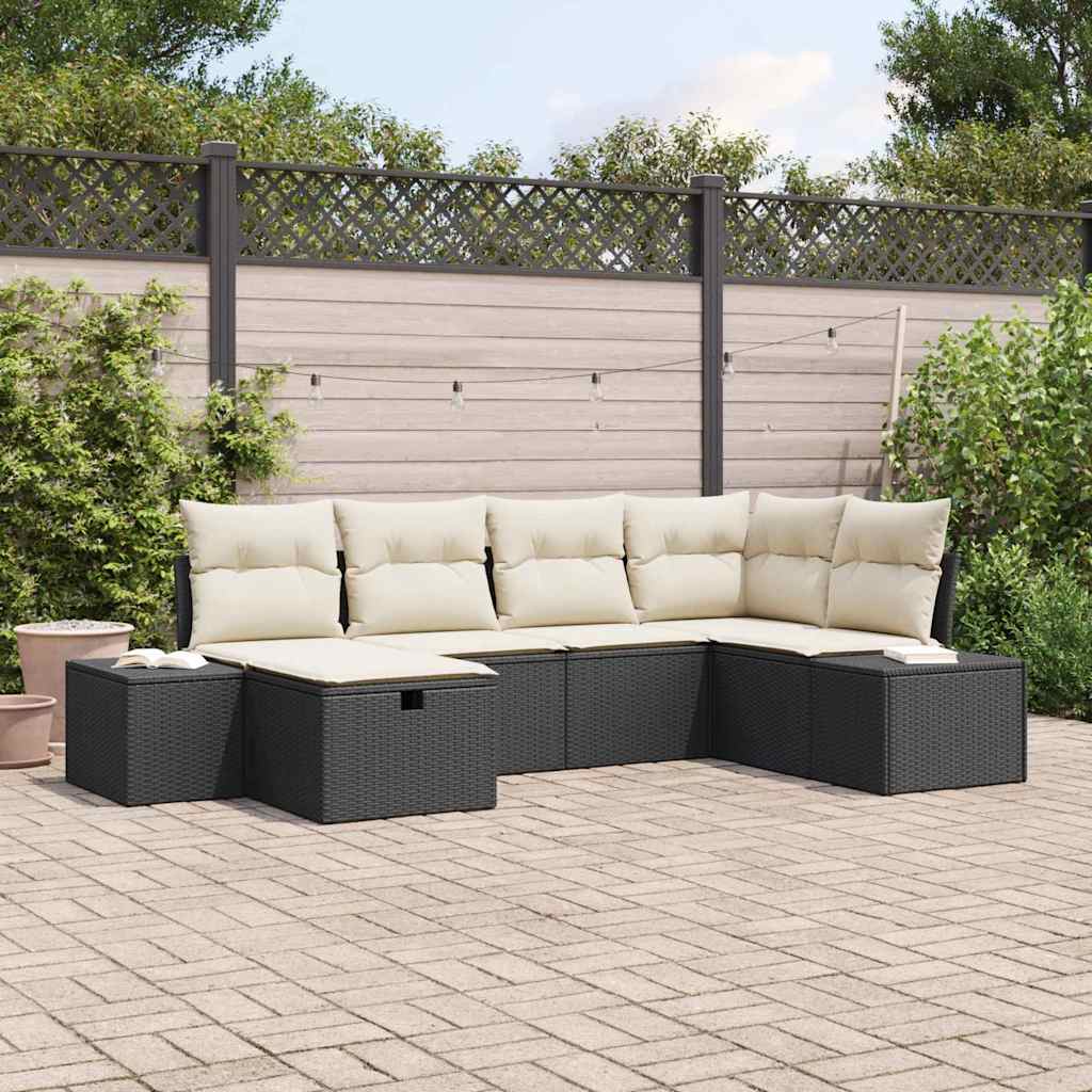 Conjunto de sofá de jardim 6 peças Castanho rotim sintético