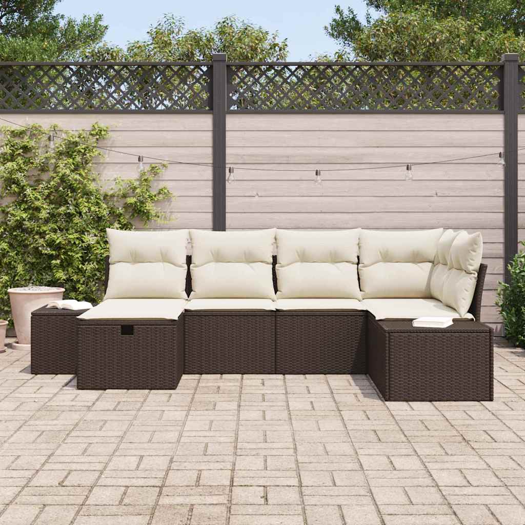 Conjunto de sofá de jardín 6 pcs Marrón ratán sintético