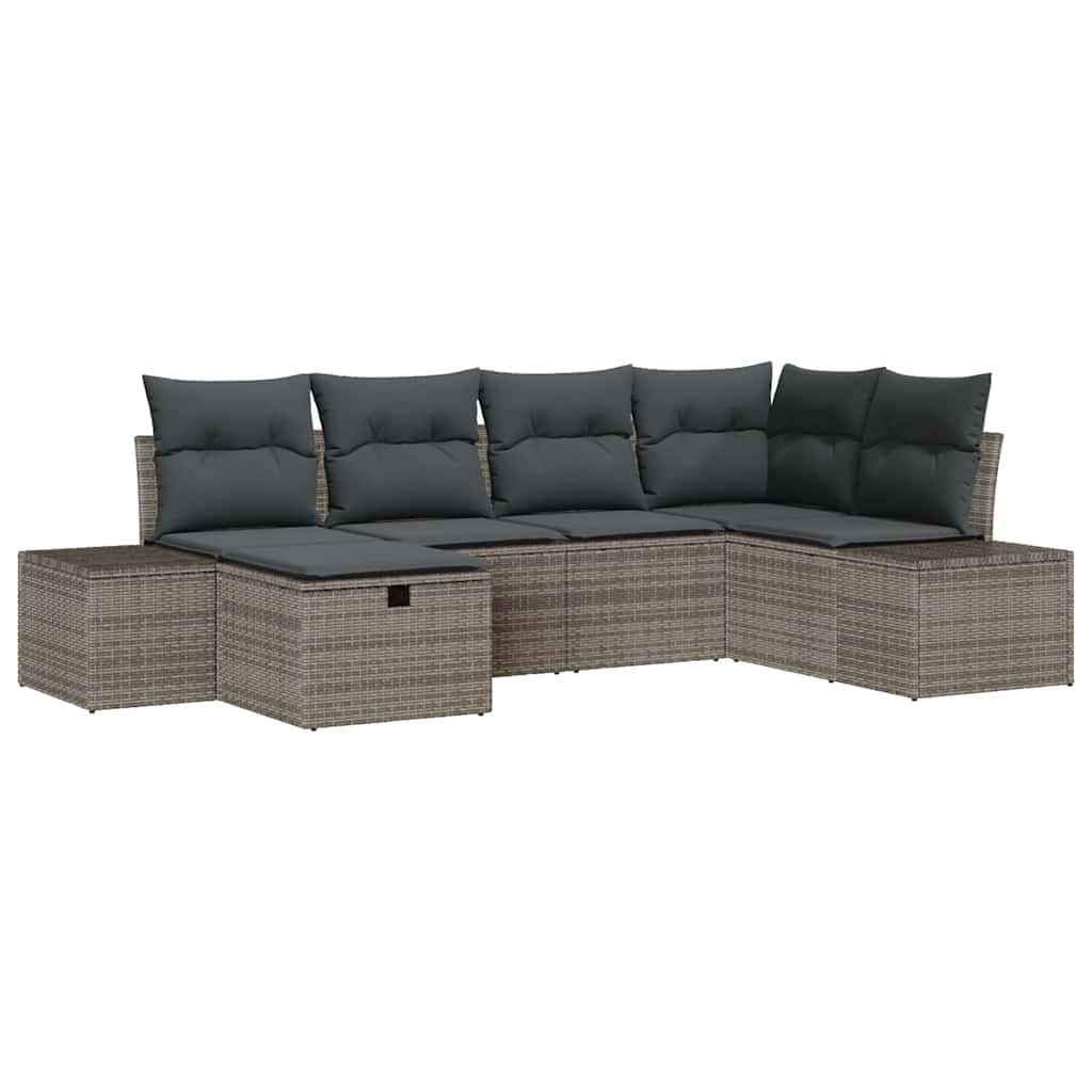Conjunto de sofá de jardín con cojín 6 pcs Gris ratán sintético