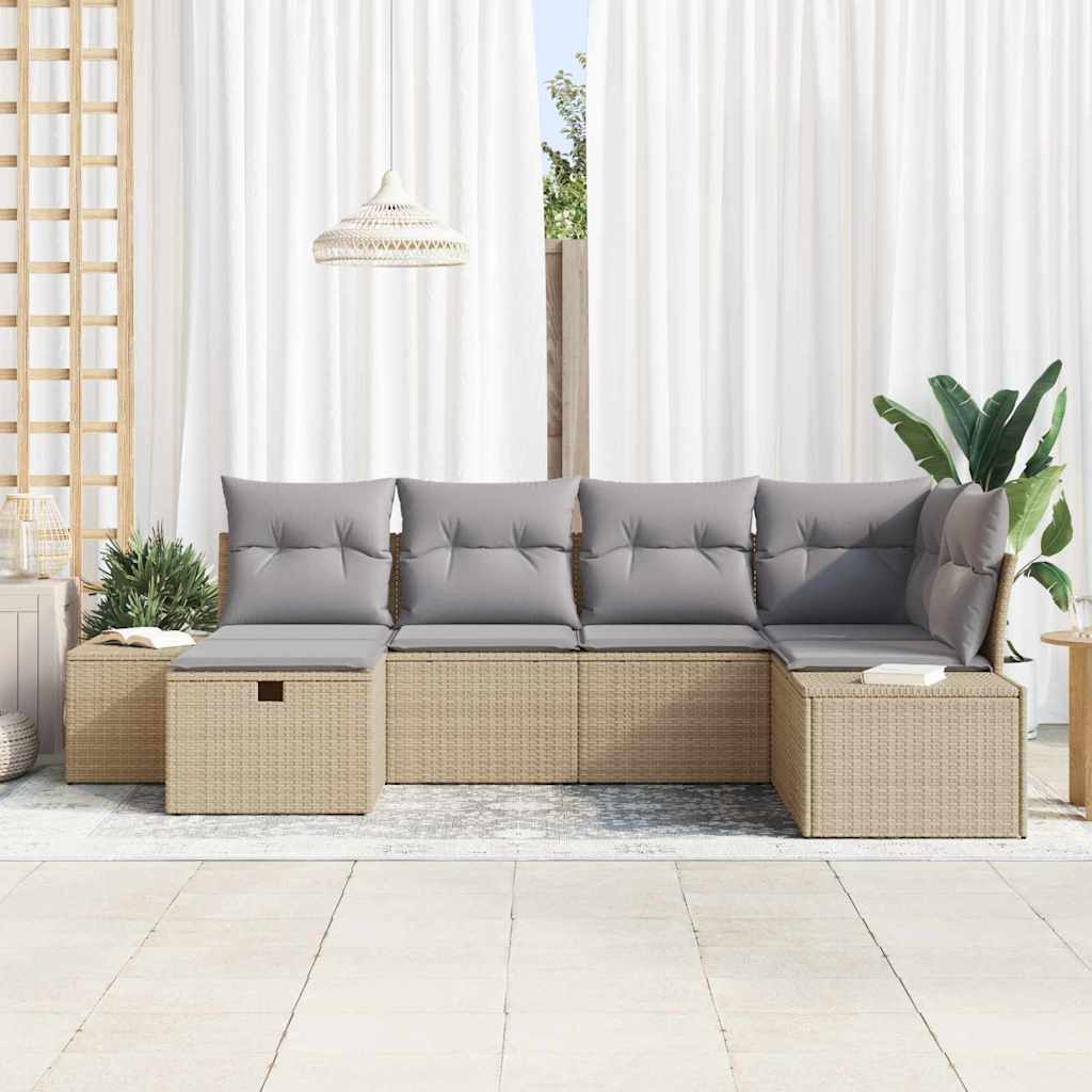 Conjunto de sofá de jardín 6 pcs Beige ratán sintético
