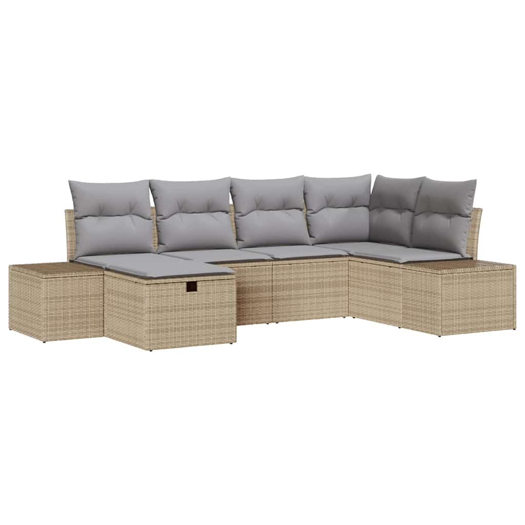 Conjunto de sofá de jardín 6 pcs Beige ratán sintético