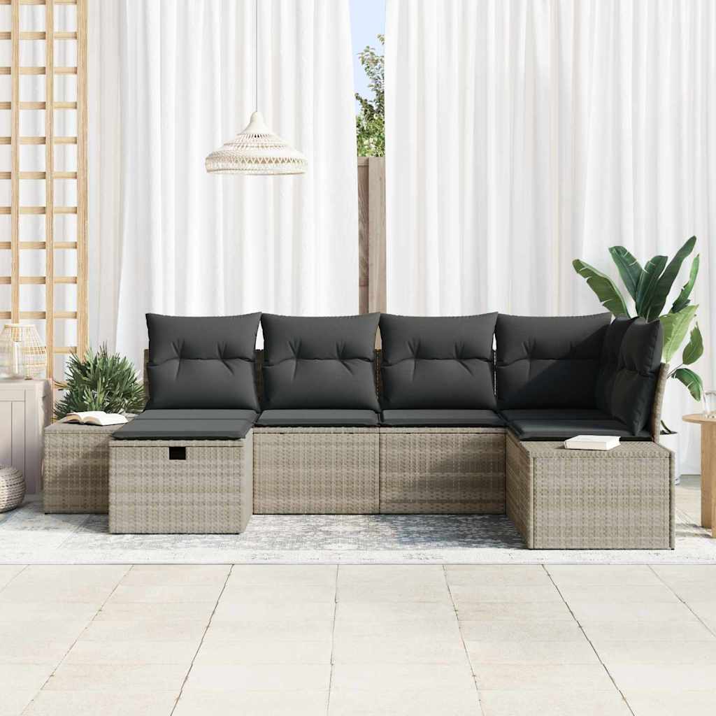 Conjunto de sofá de jardín 6 pcs Gris Claro ratán sintético