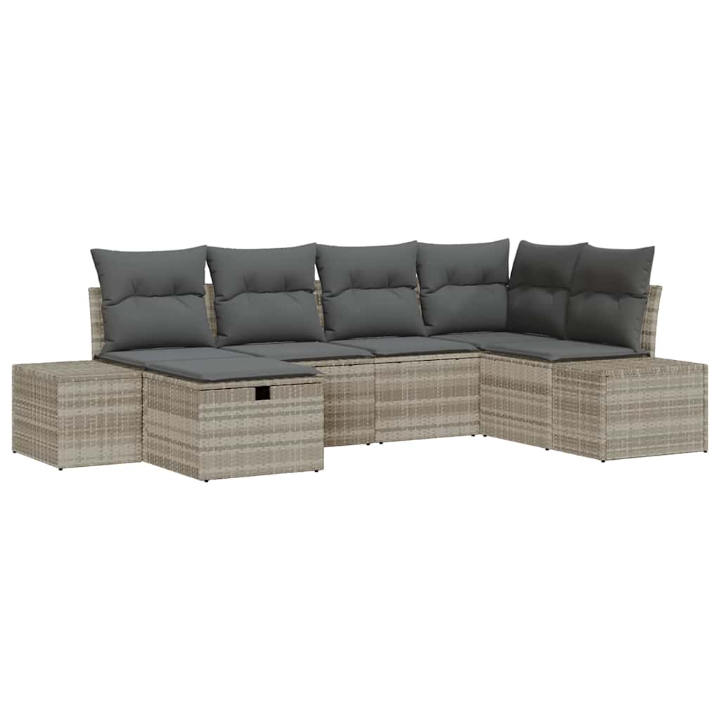 Conjunto de sofá de jardín 6 pcs Gris Claro ratán sintético