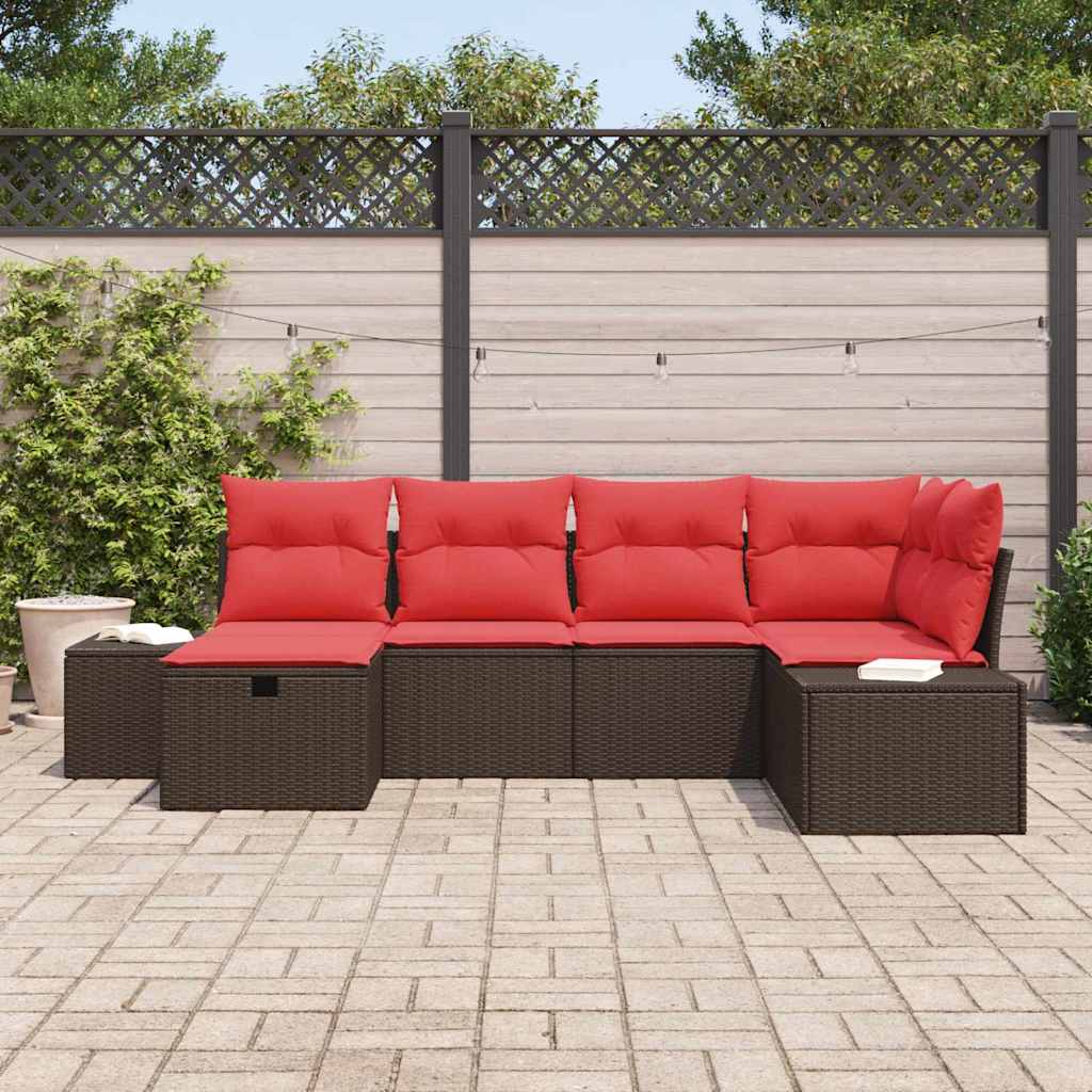Conjunto de sofá de jardín 6 pcs Marrón ratán sintético