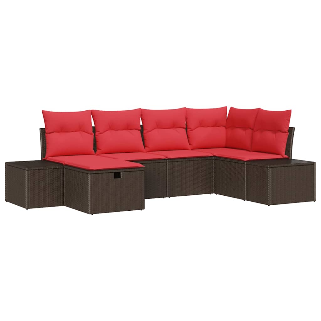 Conjunto de sofá de jardín 6 pcs Marrón ratán sintético