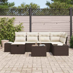 Conjunto de sofá de jardín 7 pcs Marrón ratán sintético