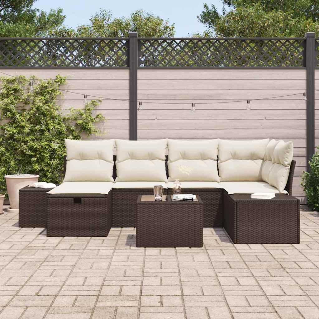 Conjunto de sofá de jardín 7 pcs Marrón ratán sintético