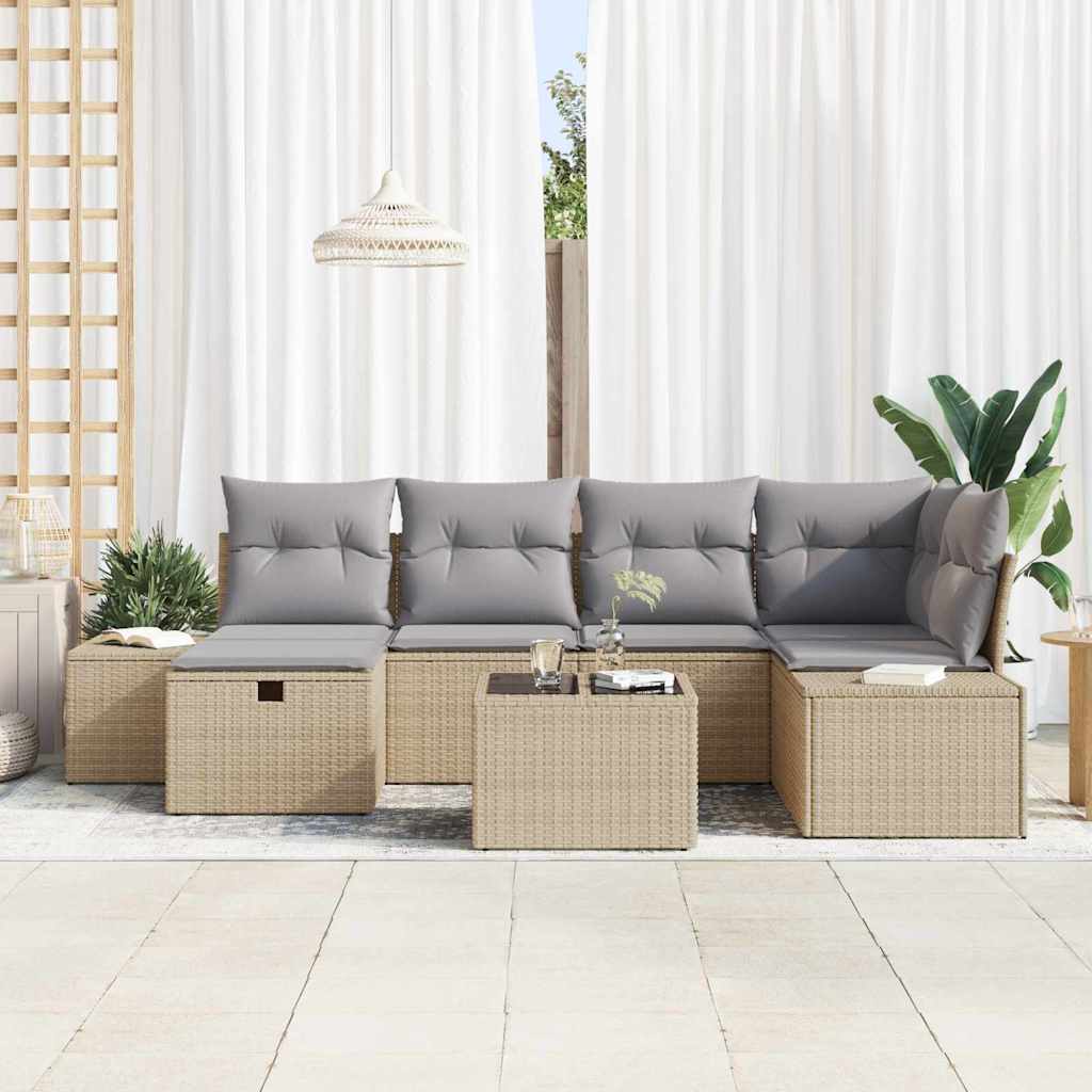 Conjunto de sofá de jardín 7 pcs Beige ratán sintético