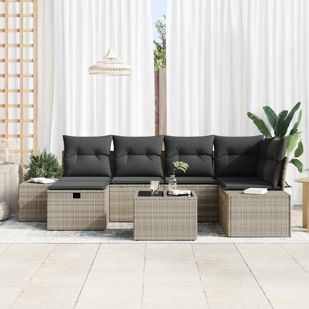 Conjunto de sofá de jardín 7 pcs Gris Claro ratán sintético