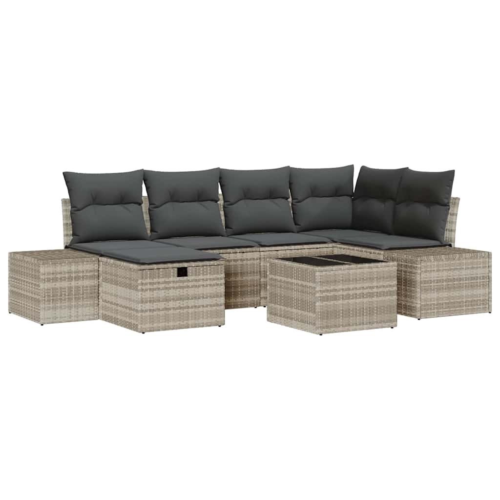 Conjunto de sofá de jardín 7 pcs Gris Claro ratán sintético
