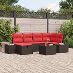 Conjunto de sofá de jardín 7 pcs Marrón ratán sintético