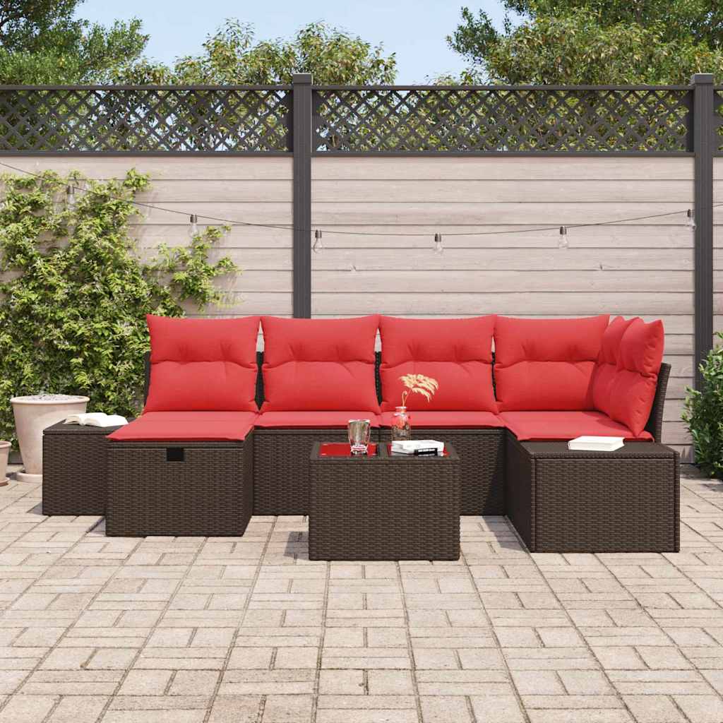 Conjunto de sofá de jardín 7 pcs Marrón ratán sintético