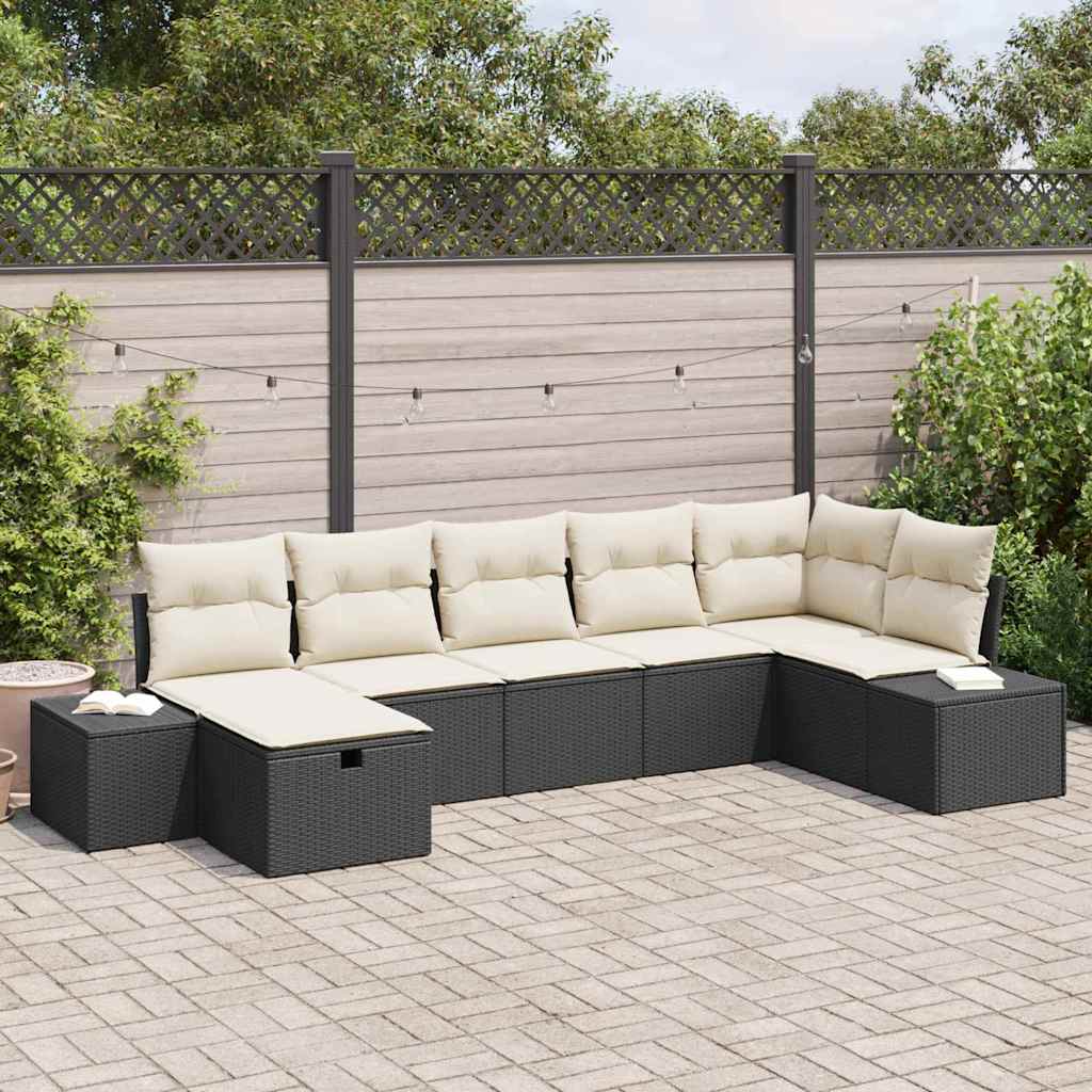 Conjunto de sofá de jardín 7 pcs Negro ratán sintético