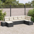 Conjunto de sofá de jardín 7 pcs Negro ratán sintético