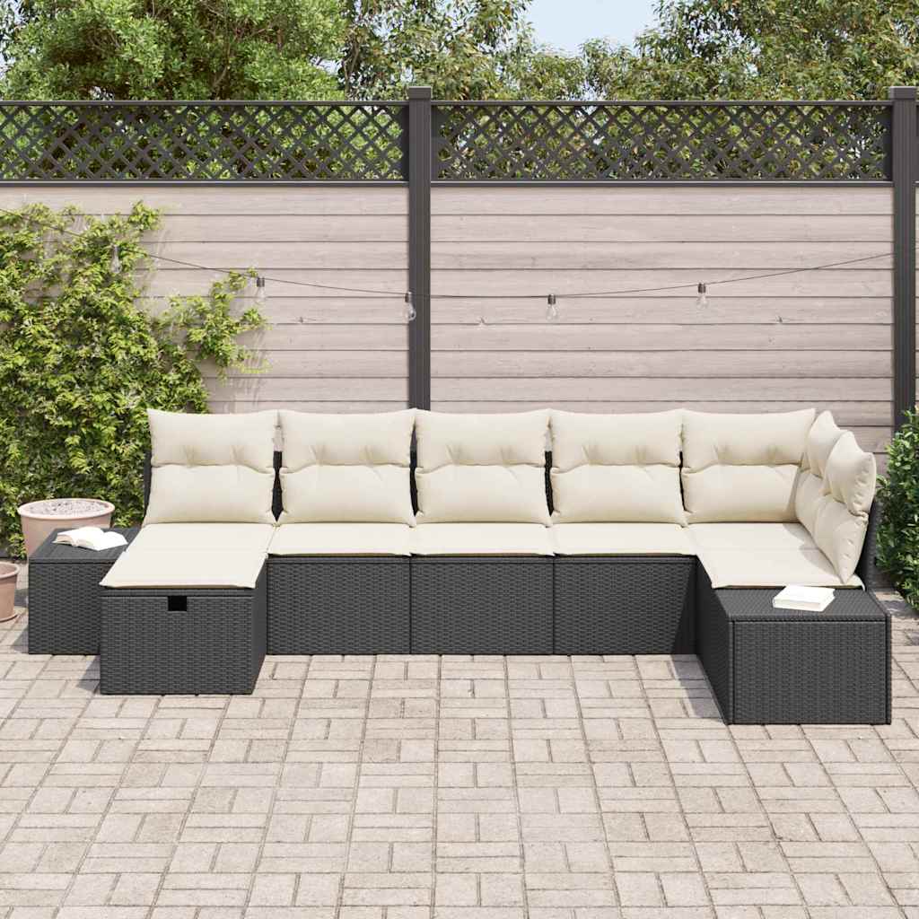 Conjunto de sofá de jardín 7 pcs Negro ratán sintético