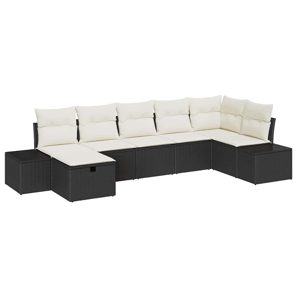 Conjunto de sofá de jardín 7 pcs Negro ratán sintético