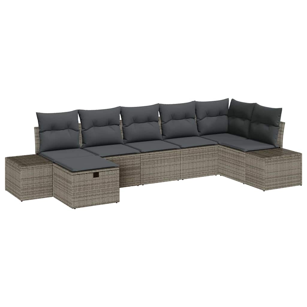 Conjunto de sofá de jardín con cojín 7 pcs Gris ratán sintético