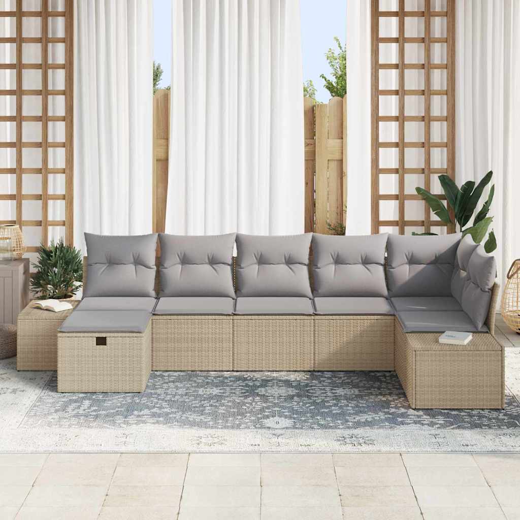 Conjunto de sofá de jardín 7 pcs Beige ratán sintético