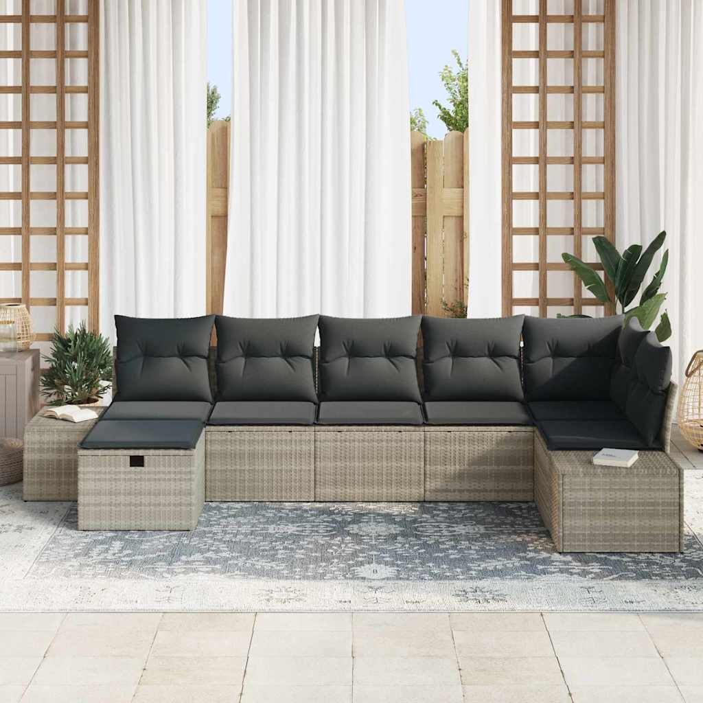 Conjunto de sofá de jardín 7 pcs Gris Claro ratán sintético