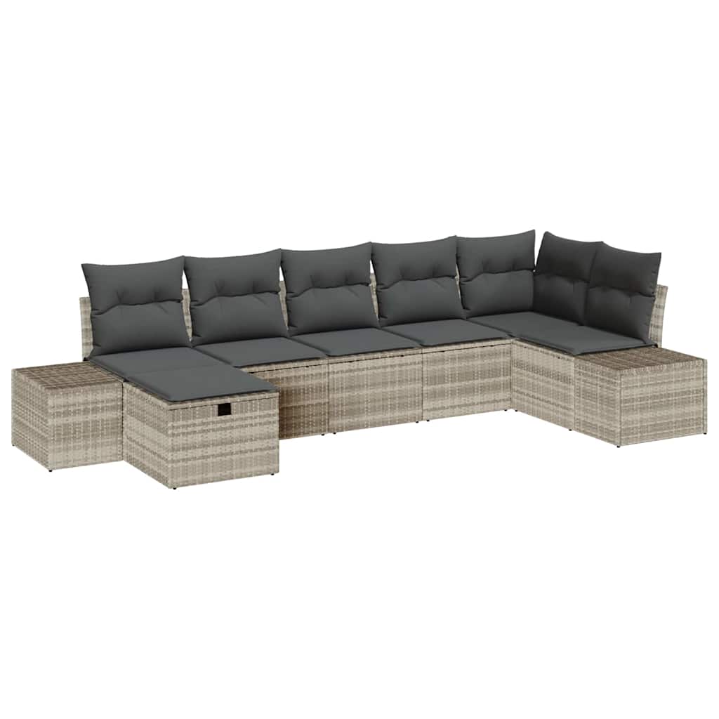 Conjunto de sofá de jardín 7 pcs Gris Claro ratán sintético