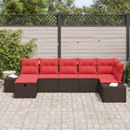 Conjunto de sofá de jardín 7 pcs Marrón ratán sintético