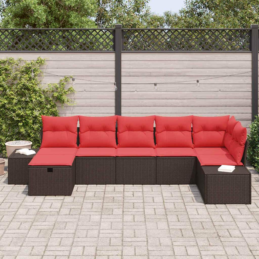 Conjunto de sofá de jardín 7 pcs Marrón ratán sintético