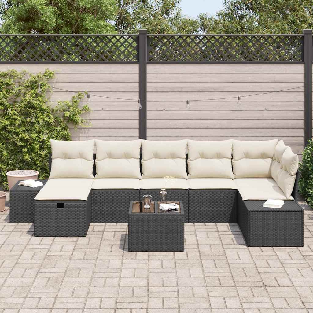 Conjunto de sofá de jardín 8 pcs Negro ratán sintético