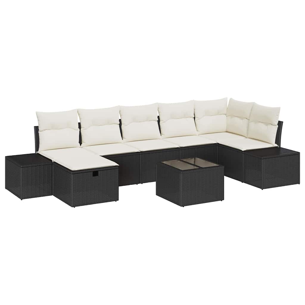 Conjunto de sofá de jardín 8 pcs Negro ratán sintético